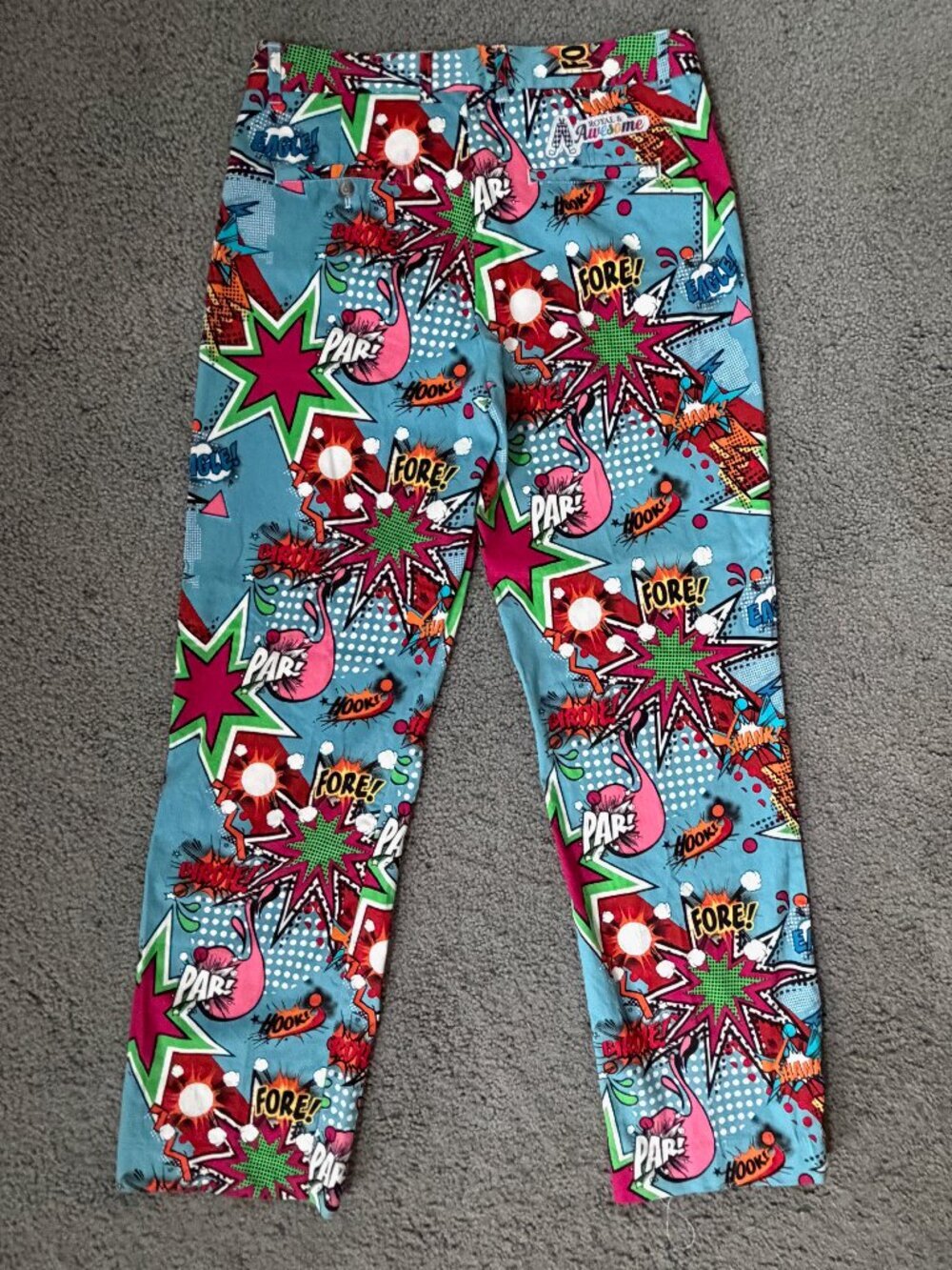 Royal and Awesome Men`s Golf Pants Partoon Comic Book Design - Size W32 L32 EUC - Picture 6 of 11